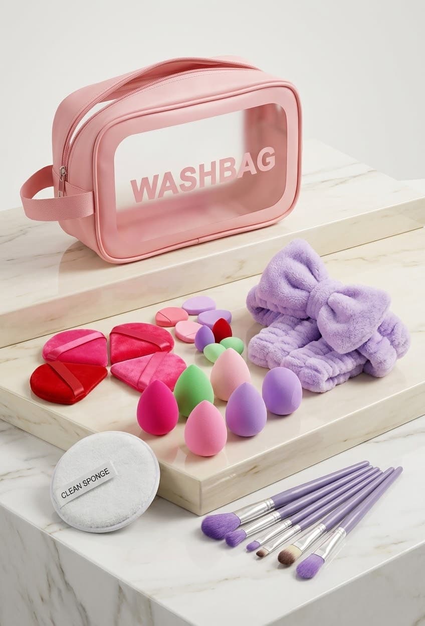 Kit Complet d'Accessoires Maquillage & Soin avec Trousse Washbag