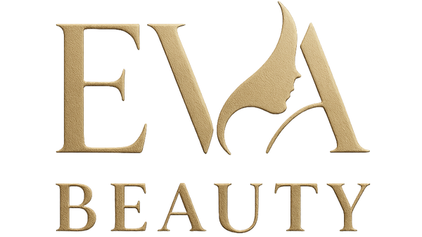 Gold 'EVA BEAUTY' logo on a white background